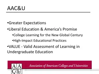 AAC&amp;U  Greater Expectations  Liberal Education &amp; Americas Promise  College