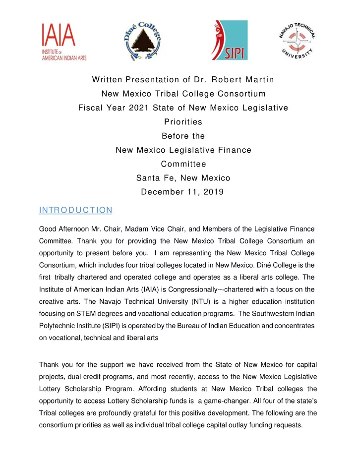 written presentation of dr robert martin new mexico
