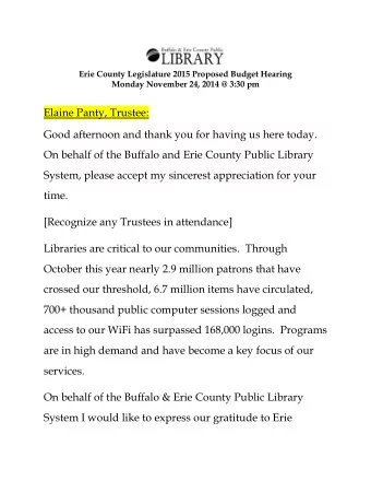 Elaine Panty, Trustee:  Good afternoon and thank you for having us here today.  On behalf of the