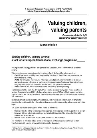 Valuing children,  valuing parents  Focus on family in the fight  against child poverty in Europe