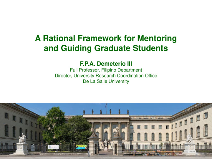 a rational framework for mentoring and guiding graduate