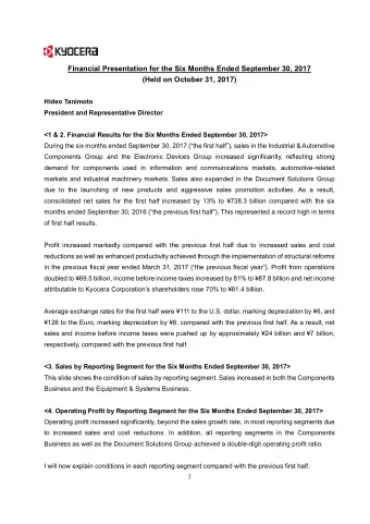Financial Presentation for the Six Months Ended September 30, 2017 (Held on October 31, 2017) Hideo