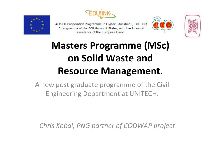 masters programme msc on solid waste and resource