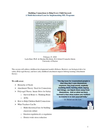 Building Connections to Help Every Child Succeed:  A Multi-theoretical Lens for Implementing SEL