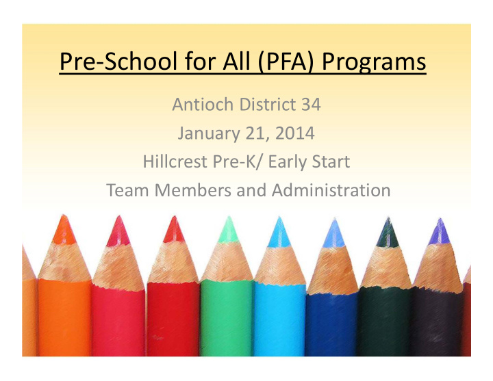 pre school for all pfa programs
