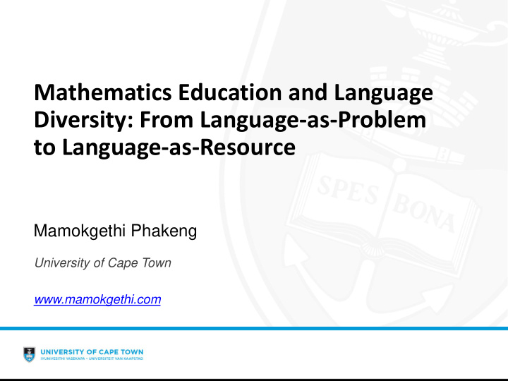 mathematics education and language diversity from