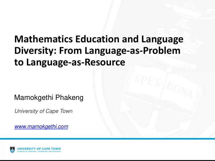 mathematics education and language diversity from
