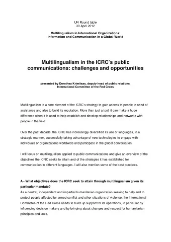 Multilingualism in the ICRCs public  communications: challenges and opportunities  presented by