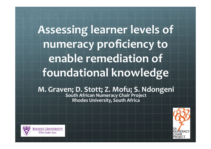 assessing learner levels of numeracy proficiency to