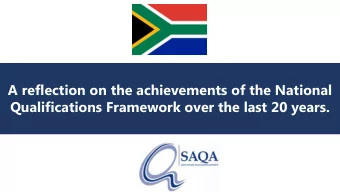 A reflection on the achievements of the National  Qualifications Framework over the last 20 years.