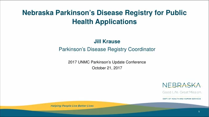 nebraska parkinson s disease registry for public health