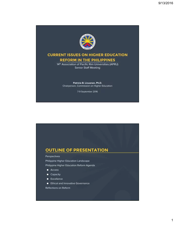 outline of presentation