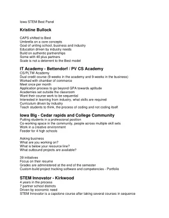 STEM Innovator - Kirkwood  4 years in the process  7 partner school districts  Driven by economic