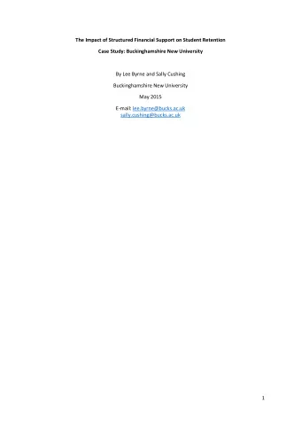 The Impact of Structured Financial Support on Student Retention  Case Study: Buckinghamshire New