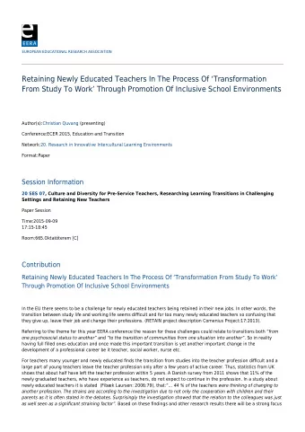 Retaining Newly Educated Teachers In The Process Of Transformation  From Study To Work