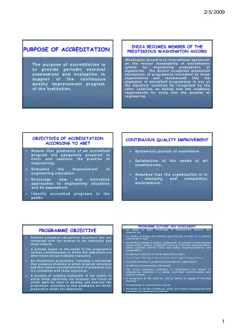 PURPOSE OF ACCREDITATION  PRESTIGIOUS WASHINGTON ACCORD W ashington Accord is an international