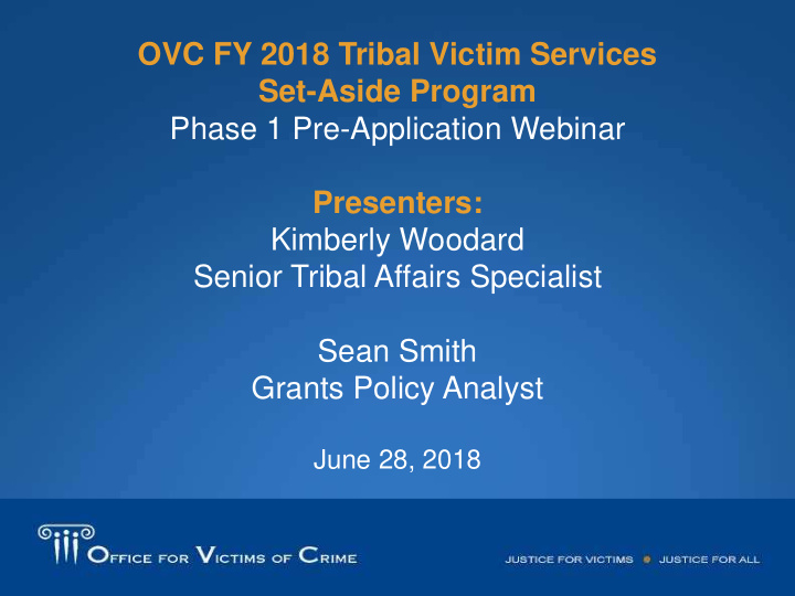 ovc fy 2018 tribal victim services set aside program