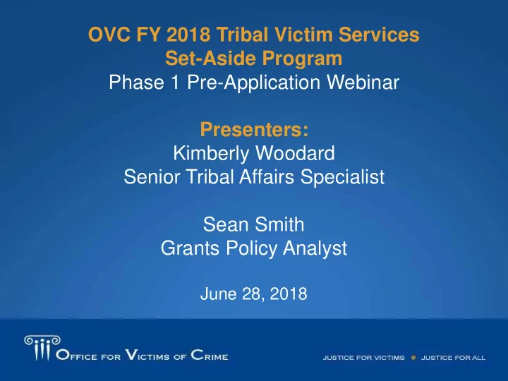 ovc fy 2018 tribal victim services set aside program