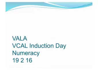 VALA  VCAL Induction Day  Numeracy  19 2 16  Welcome to VCAL  Numeracy  Introductions  Game of 11