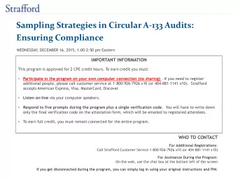 Sampling Strategies in Circular A-133 Audits:  Ensuring Compliance  WEDNESDAY  , DECEMBER 16, 2015,