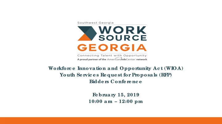 wor kfor c e innovation and oppor tunity ac t wioa youth