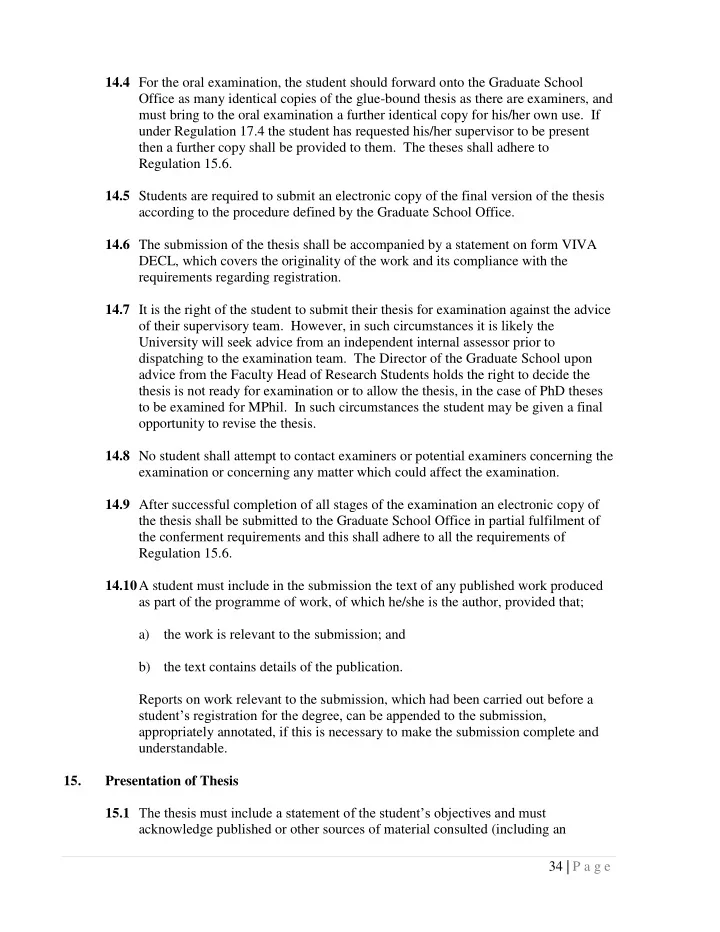 14 4 for the oral examination the student should forward