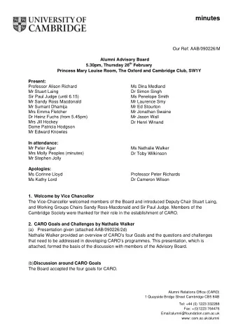 minutes  Our Ref: AAB/090226/M  Alumni Advisory Board 5.30pm, Thursday 26 th February  Princess