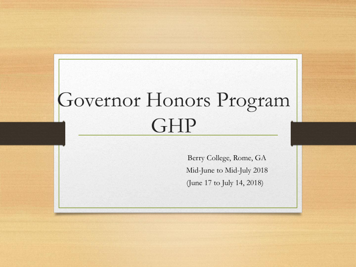 governor honors program ghp