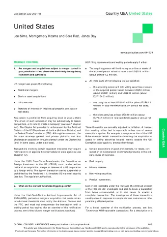 United States  Joe Sims, Montgomery Kosma and Sara Razi, Jones Day  www.practicallaw.com/A44034