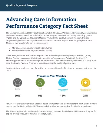 Advancing Care Information  Performance Category Fact Sheet  The Medicare Access and CHIP