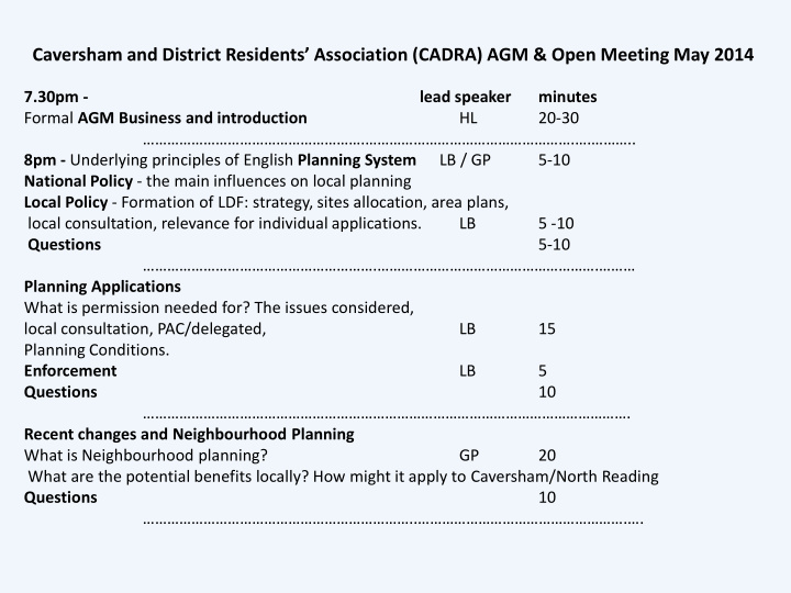 caversham and district residents association cadra agm