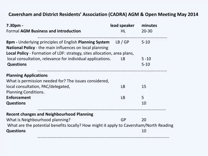 caversham and district residents association cadra agm