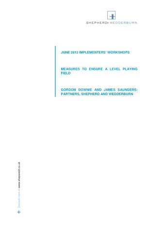 JUNE 2012 IMPLEMENTERS WORKSHOPS  MEASURES TO ENSURE A LEVEL PLAYING  FIELD  GORDON DOWNIE AND