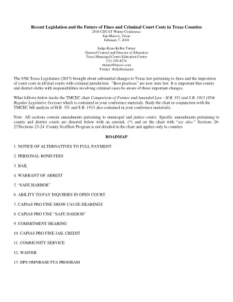 Recent Legislation and the Future of Fines and Criminal Court Costs in Texas Counties  2018 CDCAT