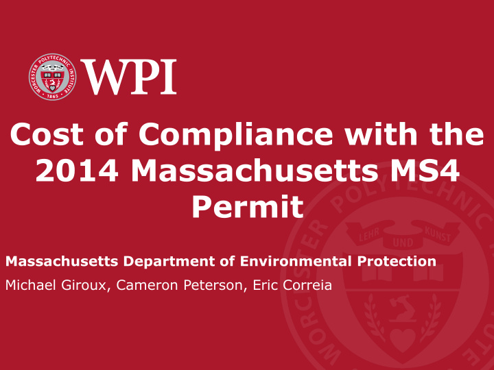 cost of compliance with the 2014 massachusetts ms4 permit