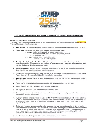 2017 SMRP Presentation and Paper Guidelines for Track Session Presenters  PowerPoint Presentation