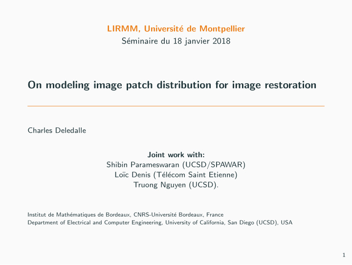 on modeling image patch distribution for image restoration