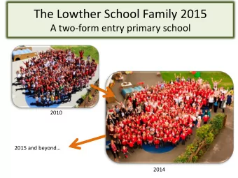 The Lowther School Family 2015  A two-form entry primary school  2010  2015 and beyond  2014