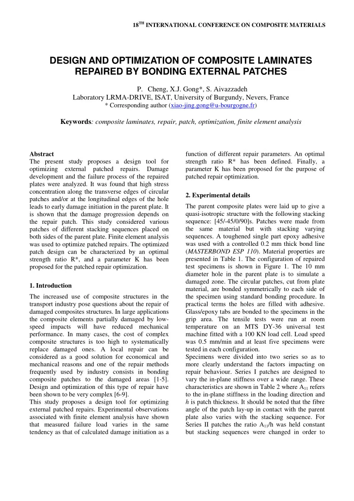 design and optimization of composite laminates repaired