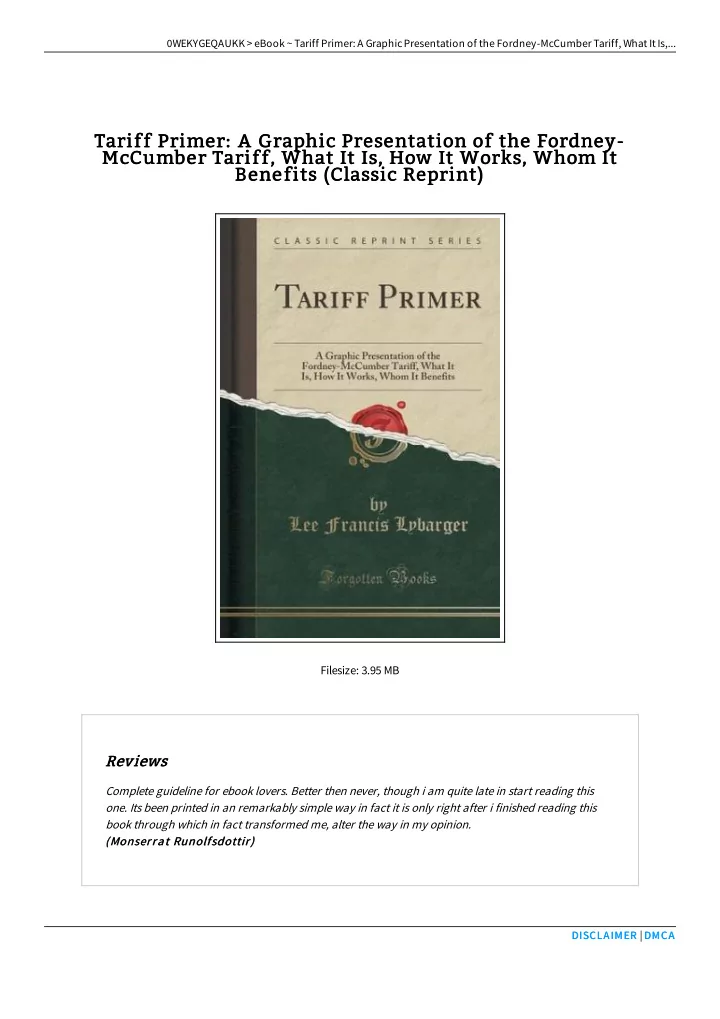 tariff primer a graphic presentation of the fordney