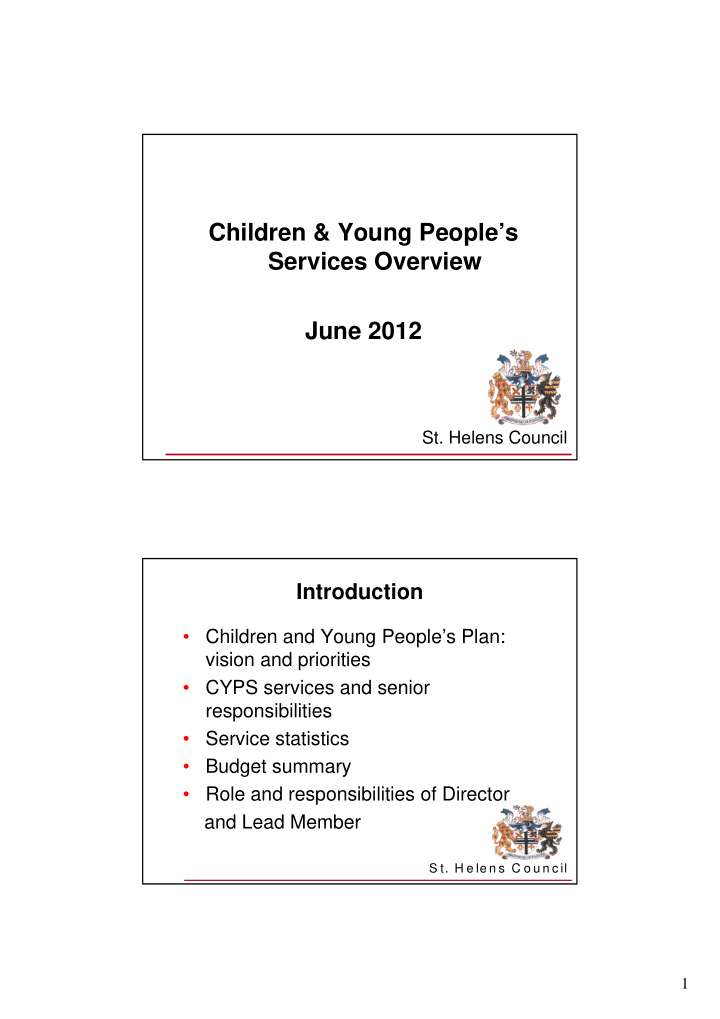 children young people s services overview june 2012