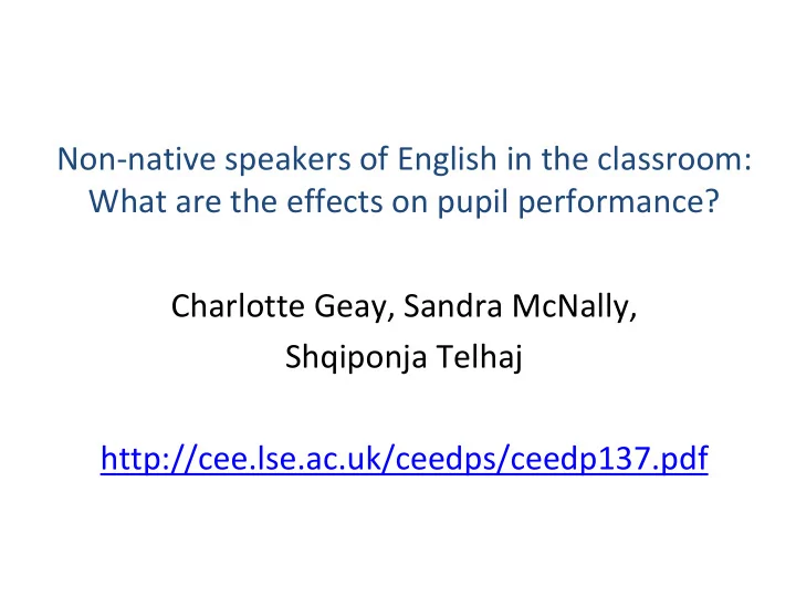 non native speakers of english in the classroom what are
