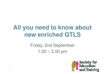 All you need to know about  new enriched QTLS  Friday, 2nd September  1.00  2.00 pm  1  Welcome