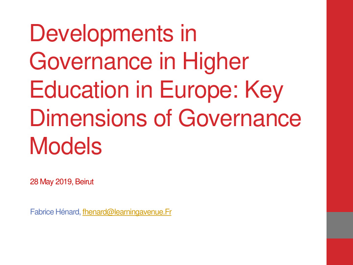 developments in governance in higher education in europe