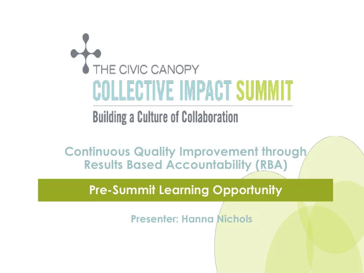 pre summit learning opportunity