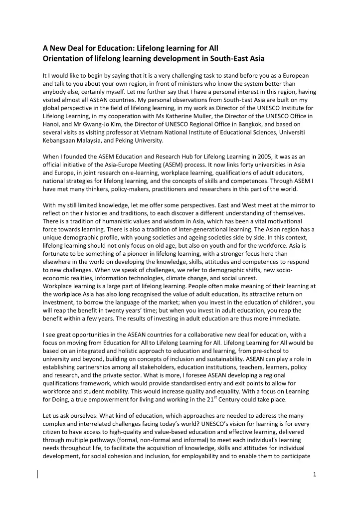 a new deal for education lifelong learning for all