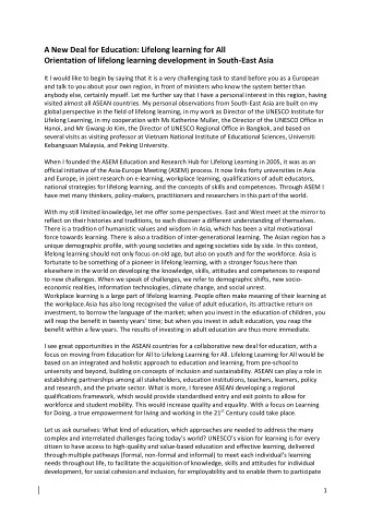 A New Deal for Education: Lifelong learning for All  Orientation of lifelong learning development