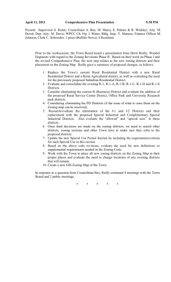 April 11, 2011  Comprehensive Plan Presentation  5:30 PM  Present:  Supervisor S. Reiter;