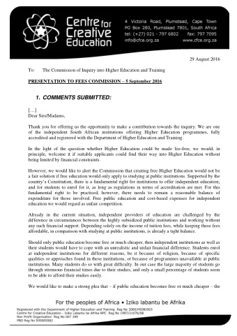 1. COMMENTS SUBMITTED: []  Dear Sirs/Madams,  Thank you for offering us the opportunity to make