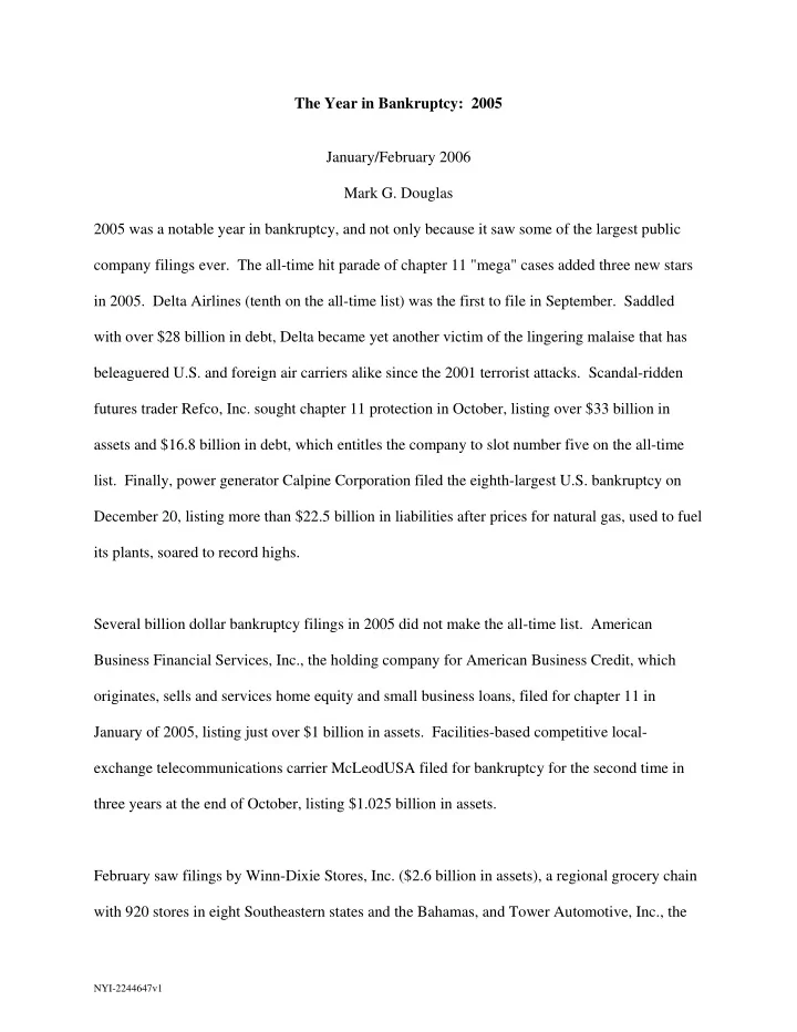the year in bankruptcy 2005 january february 2006 mark g
